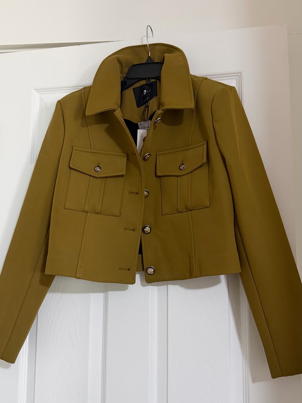 7 For All Mankind Olive Green Cropped Utility Blazer